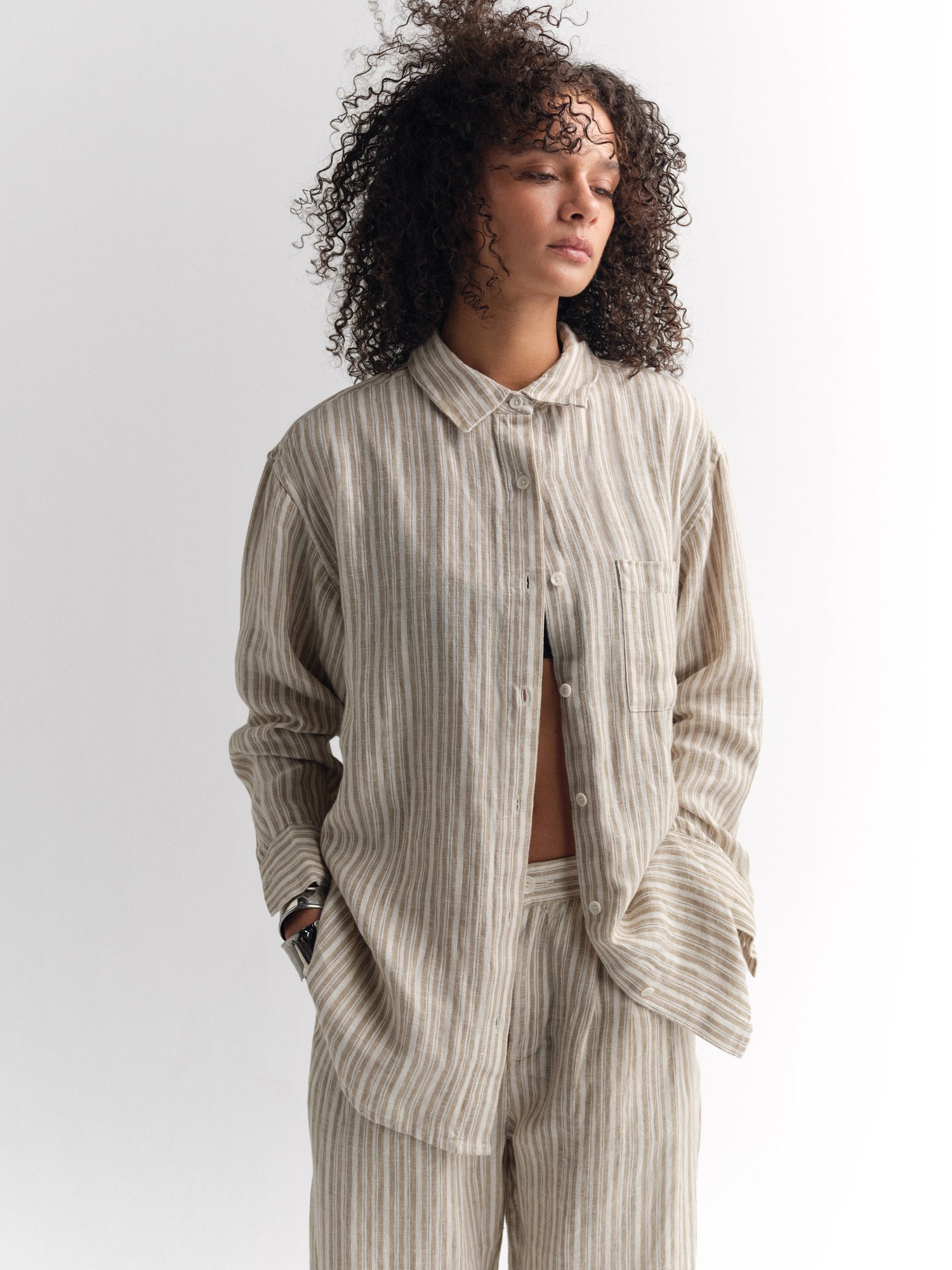 Organic Linen Striped Oversized Button Down