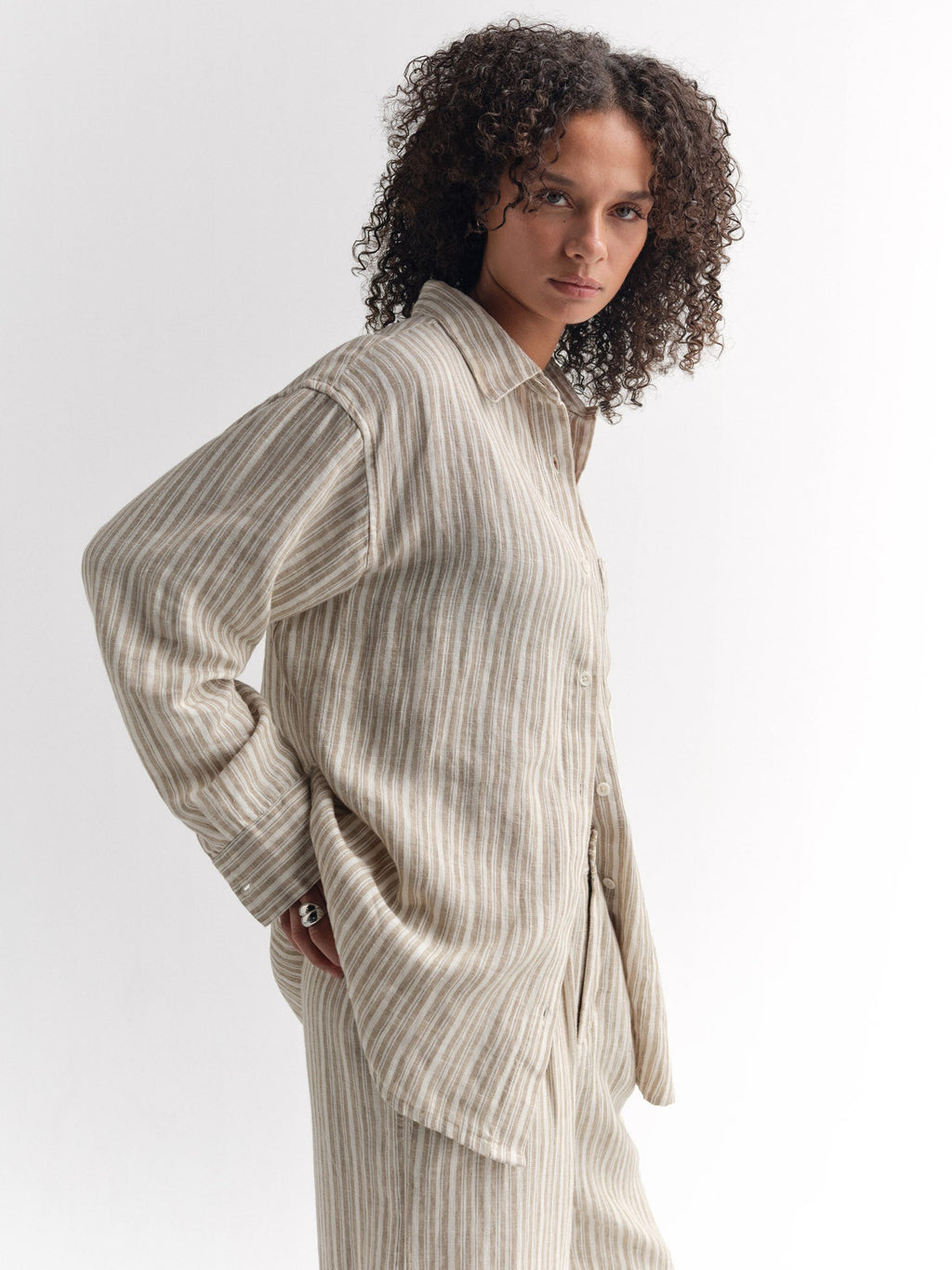 Organic Linen Striped Oversized Button Down