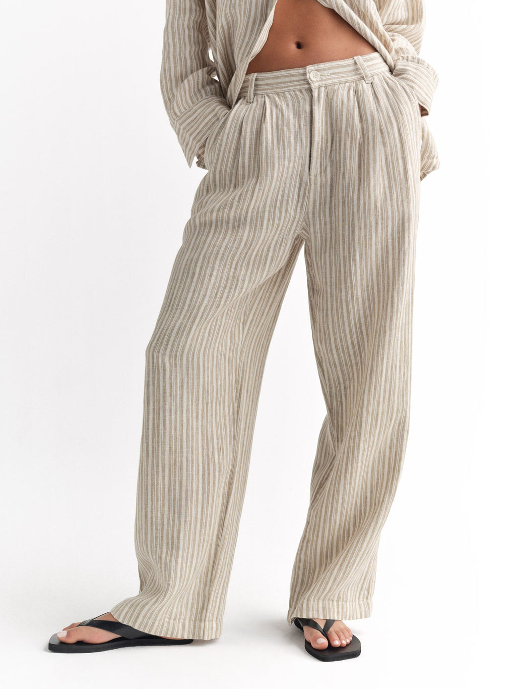 Organic Linen Striped Pleated Pant