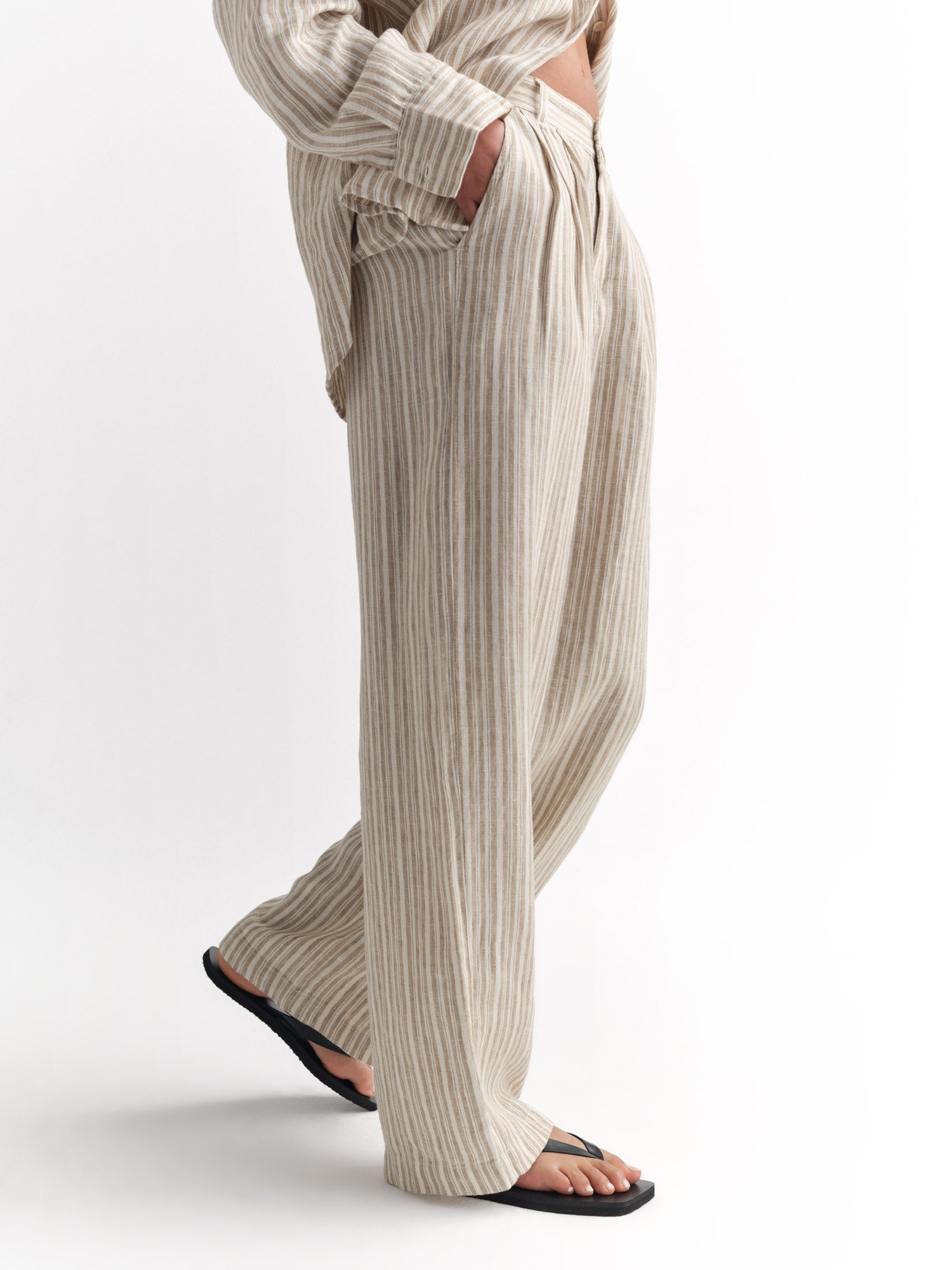 Organic Linen Striped Pleated Pant