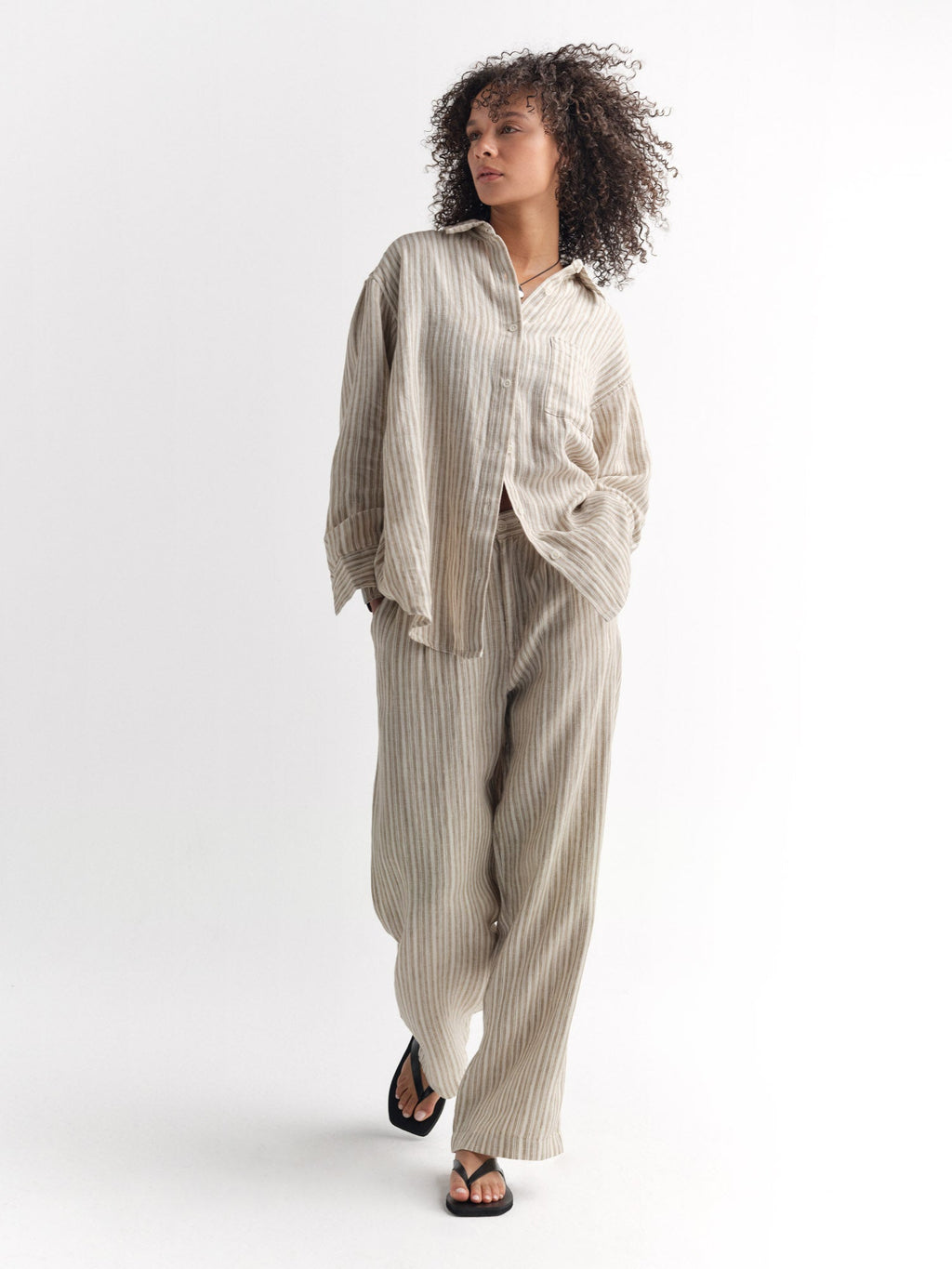 Organic Linen Striped Oversized Button Down
