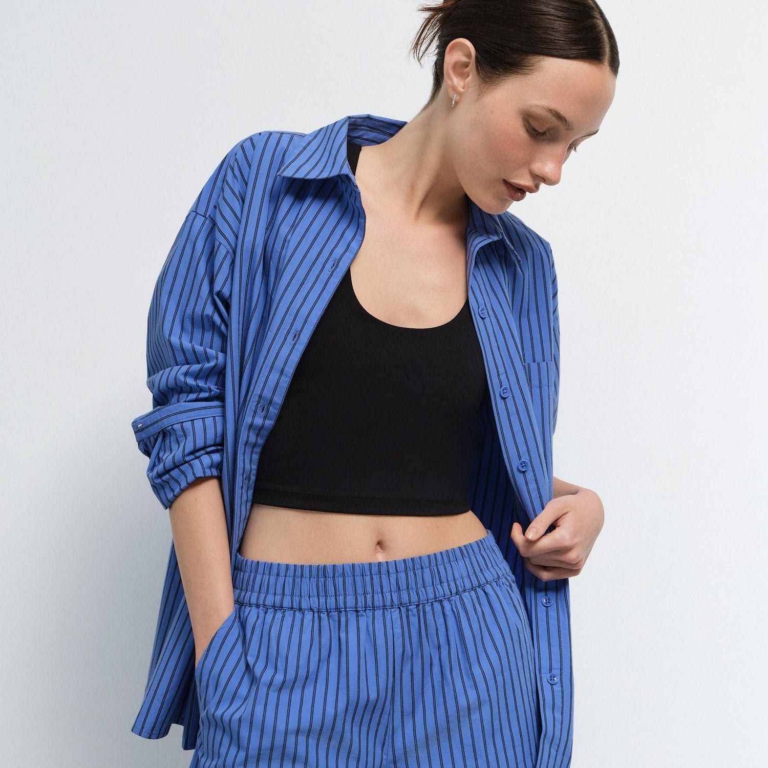 Organic Poplin Striped Long Sleeve Button Down