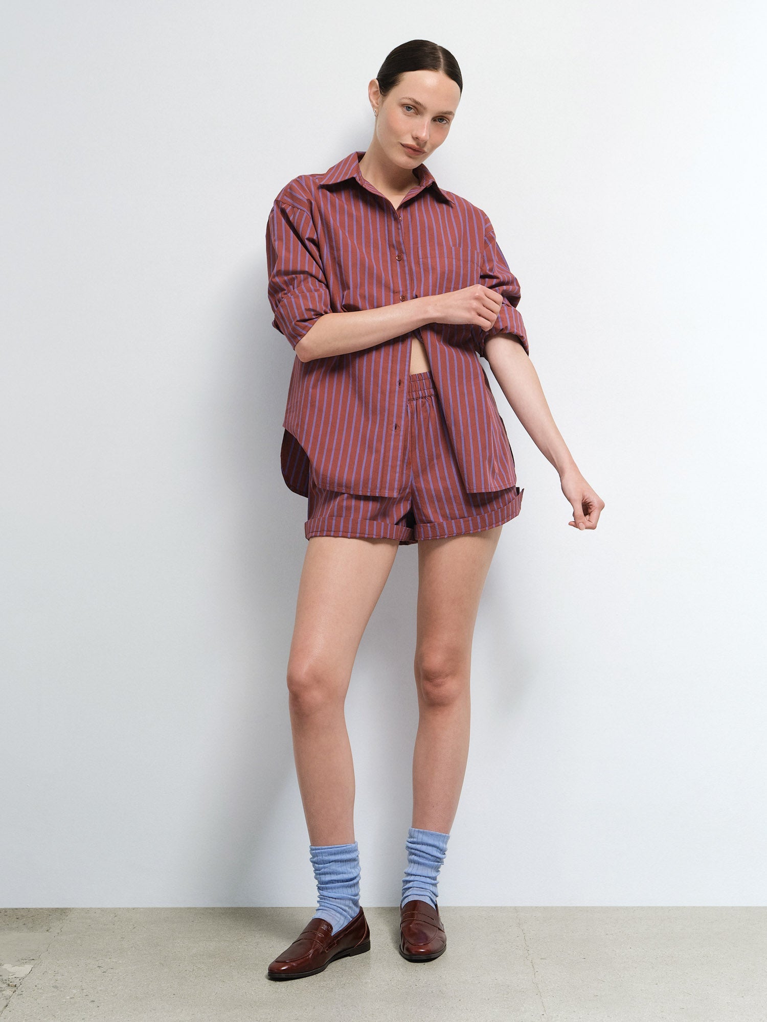 Organic Poplin Striped Long Sleeve Button Down