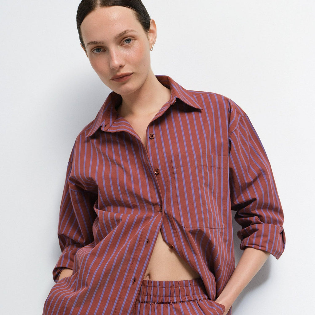 Organic Poplin Striped Long Sleeve Button Down